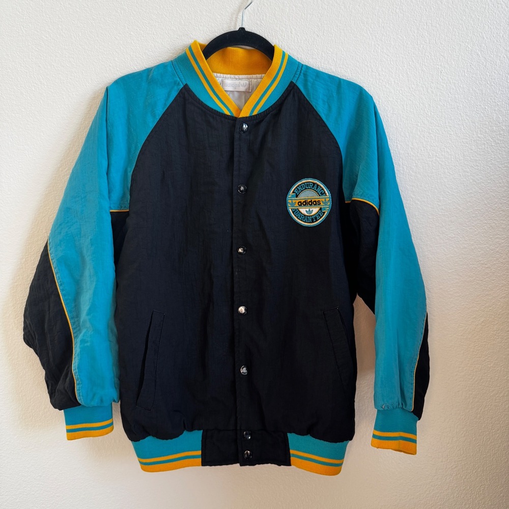 Vintage 80s Adidas Endurance Guarantee‎ Bomber Jacket Turquoise Black Men's S